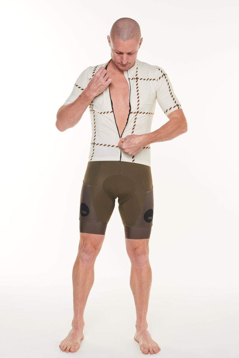 men's ROAM premium cycling jersey - cream + olive – WYN republic AU