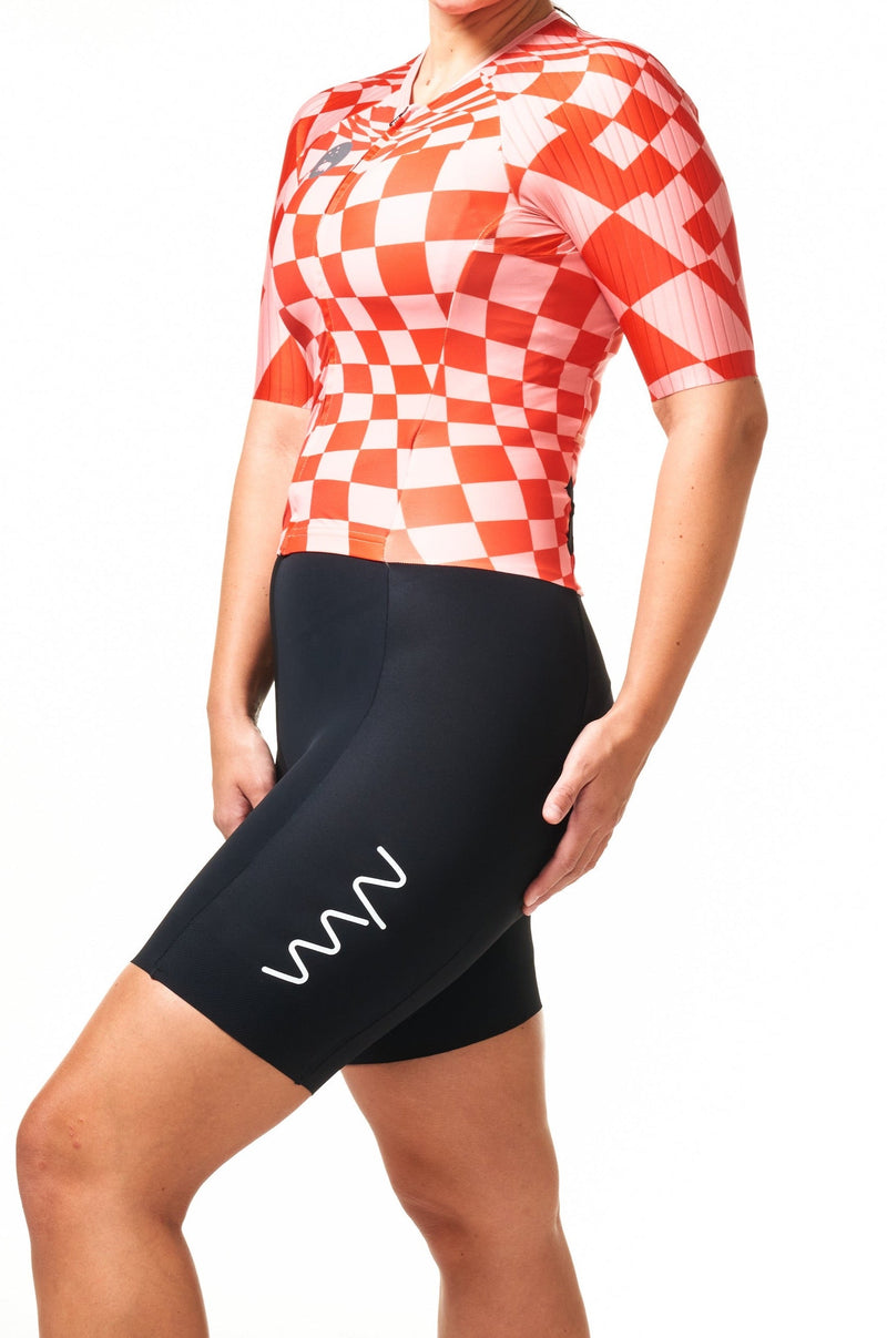 women's check mate hi velocity triathlon suit - scarlet check