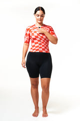 women's check mate hi velocity triathlon suit - scarlet check