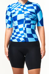 women's check mate premium cycling jersey - royal check