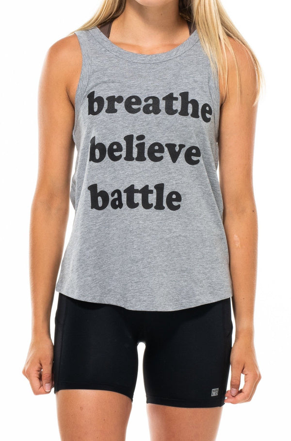WYN breathe. believe. battle. tank - grey