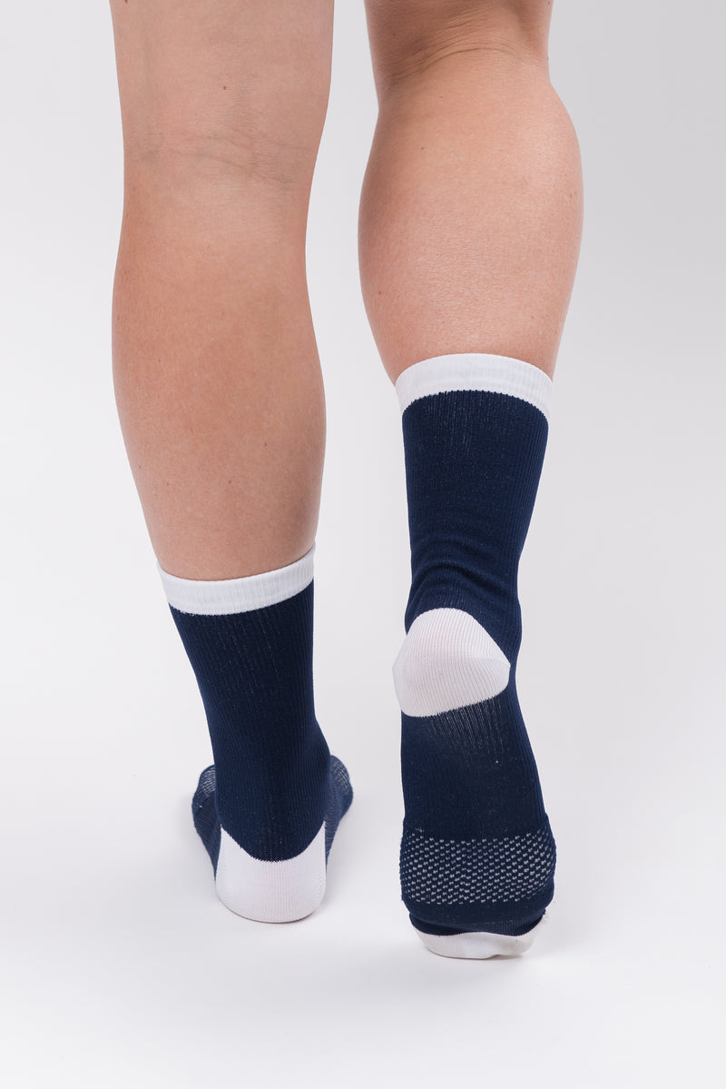 women's navy and white cycling socks